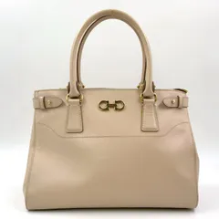 Salvatore Ferragamo ガンチーニ バティック  レザー ベージュ ハンドバッグ ゴールド
