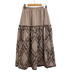 アクシーズファム axes femme フレアスカート ミディ丈 花柄 ウエストゴム TS291X95 M 茶 ブラウン 黒 ブラック