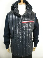 【MONCLER/モンクレール/ニット切替ダウンパーカー/メンズ/2018SS/春夏/ニットダウンジャケット/ライトダウンパーカー/ライトダウンジャケット/ダウンカーディガン/ニットジャケット/セーター/異素材コンビ/742/ダークネイビー系/サイズXL/09