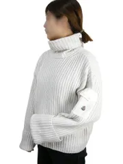 【MONCLER/モンクレール/COLLO ALTO TRICOT/ロゴ付きポケット タートルネックニットセーター/ウールセーター/ハイネック/リブ編み/レディース/2022-2023AW/秋冬/080/オフホワイト系/白/サイズXS/S/M/L/093-9F