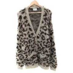 エゴイスト EGOIST シャギーニットカーディガン ロング丈 Vネック レオパード柄 ヒョウ柄 F ベージュ 茶 ブラウン /SM27