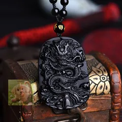 新入荷人気推薦高品質ユニークな自然な黒黒曜石彫黒龍幸運お守りのペンダントネックレス男性ペンダントジュエリー