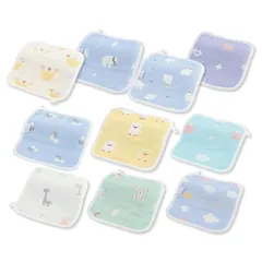 RERACO ガーゼハンカチ ガーゼタオル ループ付きタオル 赤ちゃん 子供 ６重ガーゼ 綿１００％ 柔らかい 男の子 保育園 お手拭きタオル ハンドタオル (男の子用10枚セット) 1