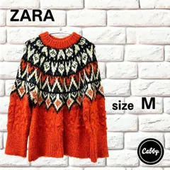 ZARA ザラ ニット ノルディック柄 オレンジ　サイズM