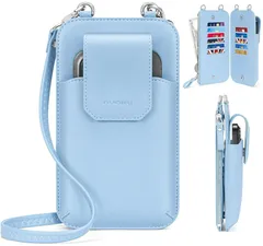 nuoku スマホショルダーバッグ レディース 財布付き スマホと財布が入るバッグ2-in-1 取り外し可能携帯ぽーちバッグ カードスロット付き (青)