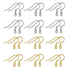 【送料無料】YFFSFDC ピアスフック 約40個セット シルバー925 丸玉付き 釣針ピアス 金属アレルギー対応 キャッチ付き ピアス金具 ジュエリー用 パーツ DIY材料 手作り（20個925シルバー+20個14 Kゴールド）