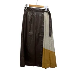 アクシーズファム axes femme プリーツスカート ミディ丈 無地 ドッキング M 茶 ブラウン ベージュ