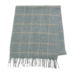 エルメネジルドゼニア Ermenegildo Zegna カシミヤリネンマフラー グレンチェック フリンジ グリーン系 Xのサムネイル