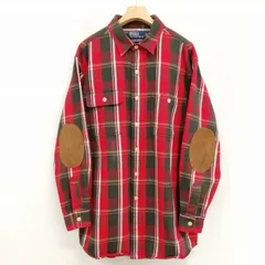 ポロ バイ ラルフローレン Polo by Ralph Lauren Dungaree Work Shirt エルボーパッチ チェック ワークシャツ ネルシャツ 美品 L レッド系