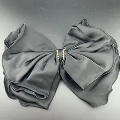 【新品】ヘアアクセサリー バレッタ ブラック ラインストーン リボン 大きめ◆