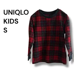a1156 【UNIQLO KIDS】ユニクロ キッズ Sサイズ 110-125cm チェック柄 フリース風 長袖Tシャツ/トップス タータンチェック風
