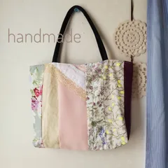 ハンドメイド　パッチワーク　トートバッグ　ピンク　花柄