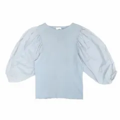 21ss Ballsey ボールジー トゥモローランド パフスリーブ ニット カットソー プルオーバーコンビ S ライトブルー レディース 【中古】