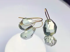 P30 一点物 希少石 天然 緑水晶 グリーン アメシスト 大粒 ピアス 金属アレルギー対応