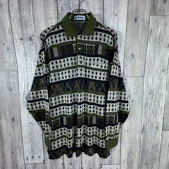 OLD LAKELAND 90s レイクランド オンワード樫山 日本製 総柄 ニット 長袖 ポロシャツ メンズ L サイズ