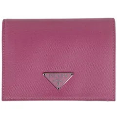 プラダ PRADA ロゴプレート 二つ折り財布 札入れ 小銭入れ テスートナイロン ピンク M204 レディース 【中古】