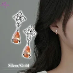 夕焼けドロップピアス キュービックジルコニア ピアス 揺れるピアス 20G 夕日 オレンジ シルバー ゴールド レディース 女性 小さいピアス かわいい