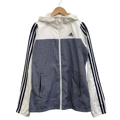 アディダス adidas ウインドブレーカー ナイロンジャケット フルジップ パーカー ネイビー ホワイト サイズM  