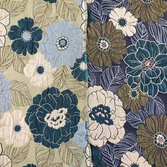 版画風 ネイビー ホワイト ゴールド 花柄 立体感 両面 ジャガード 生地 50×160cm