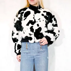 USA VINTAGE CUR CLASSIQUE I.O.U  ANIMAL PATTERNED DESIGN SHORT LENGTH FLEECE ZIP UP BLOUSON/アメリカ古着アニマル柄ショート丈フリースジップアップブルゾン