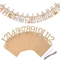 【送料無料】ガーランド 誕生日 バナー フォトフレーム 赤ちゃん こども 1歳 12月 誕生日飾り 壁飾り 紙製 吊り式 インテリア 記念 成長記録 写真立て DIY用