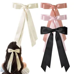 【送料無料】shefun リボン ヘアクリップ 大人 小さめ 7.5cm ヘアピン ヘアリボン ロング 長22cm 蝶結び 髪飾り 髪留め ヘアアクセ クリップ レディース おしゃれ 米白 ピンク  4本セット 可愛い 女の子 ヘアアクセサリーJP312