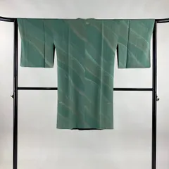 【美品】 道行 身丈103cm 裄丈64cm M 和装コート 角衿 露草 ぼかし 灰緑 正絹 秀品 【中古】