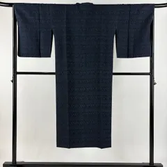 道行 身丈137cm 裄丈67cm M 和装コート 角衿 花唐草 花 濃紺 正絹 名品 【中古】