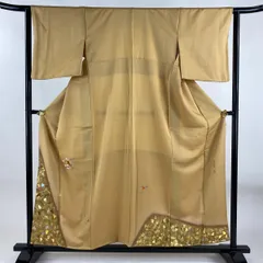 付下げ 身丈156.5cm 裄丈63cm S 袷 ふき綿仕立て 落款 鳳凰 花唐草 刺繍 金銀彩 山吹色 正絹 秀品 【中古】