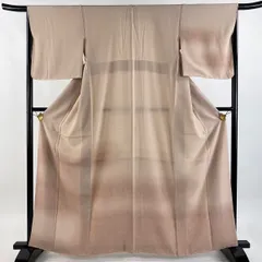 【美品】 付下げ 身丈163cm 裄丈66cm M 袷 ぼかし柄 縮緬 ピンクベージュ 正絹 秀品 一つ紋 【中古】