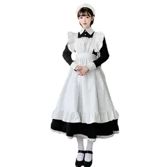新品 [GEAHOL] クラシカル ロング メイド服 英国風 コスプレ 4点セット 半袖 長袖 ロリータ ゴスロリ 仮装 ハロウィン クリスマス 悪魔 コスプレ 学園祭 文化祭 メイドカフェ 撮影会 初心者向け 男女兼用 喫茶店制服