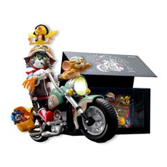 Brand New 52TOYS TOM and JERRY Retro Motorcycle PVC Figure Doll Desktop Decoration Tom and Jerry Merchandise Finished Product Perfect Gift for Collectors, Boyfriend/Girlfriend, Christmas, Birthday, Valentine's Day 18cm