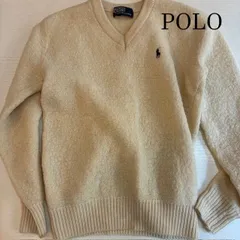 ポロ　ラルフローレン　POLORALPH LAUREN　Vネックシャギーニット　ベージュホワイト　Sサイズ相当　オフホワイト　【サイズタグ欠損】
