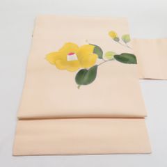 反物 米沢紬 八寸名古屋帯 「福来郎」スワセンイ ベージュ色 梟柄 動物