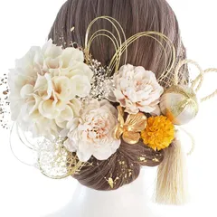 LALALA beauty flowers 成人式・卒業式にぴったりの華やか髪飾り 和装小物 七五三 結婚式 入学式 花火大会 浴衣 着物 袴 振袖 二十歳の集い (イエロー(ホワイトタッセル)［3152］)