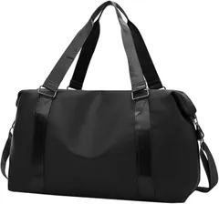 grooblue 旅行用 ボストンバッグ 大容量 軽量 防水 キャリーオン対応 2WAY ショルダー付き レディース メンズ ジムバッグ トラベルバッグ (ブラック)