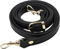 grooblue ショルダーストラップ レザー 革 細め 単品 交換用ベルト バッグ カバン ショルダーベルト 肩掛け 付け替え 修理用 長さ調整可能 (ブラック＆ゴールドバックル)