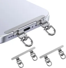 grooblue スマホストラップ ストラップホルダー 2枚セット 0.4mm極薄 金属製 ダブルリング 2口タイプ タグパッチ ストラップパッチ 落下防止 携帯ストラップ スマホショルダー (シルバー（2枚セット）)