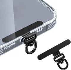 grooblue スマホストラップ スマホショルダー ストラップホルダー 薄型0.18mm 360°回転 金属製 タグパッチ ステンレス 頑丈 全機種対応 落下防止 肩掛け (ブラック)