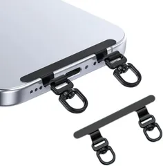 grooblue スマホストラップ ストラップホルダー 0.4mm極薄 金属製 ダブルリング 2口タイプ タグパッチ ストラップパッチ 落下防止 携帯ストラップ スマホショルダー 肩掛け (ブラック)