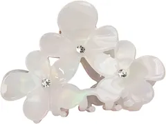 grooblue ヘアクリップ バンスクリップ 髪留め 小さめ 花柄 hair clip ハーフアップ ヘアアクセサリー かみどめ おしゃれ 大人 可愛い (パールホワイト)