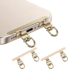 grooblue スマホストラップ ストラップホルダー 2枚セット 0.4mm極薄 金属製 ダブルリング 2口タイプ タグパッチ ストラップパッチ 落下防止 携帯ストラップ スマホショルダー (ゴールド（2枚セット）)