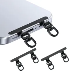 grooblue スマホストラップ ストラップホルダー 2枚セット 0.4mm極薄 金属製 ダブルリング 2口タイプ タグパッチ ストラップパッチ 落下防止 携帯ストラップ スマホショルダー (ブラック（2枚セット）)