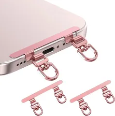 grooblue スマホストラップ ストラップホルダー 2枚セット 0.4mm極薄 金属製 ダブルリング 2口タイプ タグパッチ ストラップパッチ 落下防止 携帯ストラップ スマホショルダー (ピンク（2枚セット）)