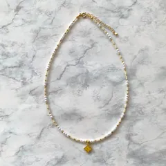 スワロフスキークリスタルビーズ 樹脂パール 丸小ビーズ 特小ビーズ ネックレス イエロー ホワイト ゴールド No.2096