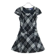 BURBERRY BLUE LABEL (バーバリーブルーレーベル) バーバリーチェック ベルト付ウールノースリーブワンピース ブラック/ベージュ レディース