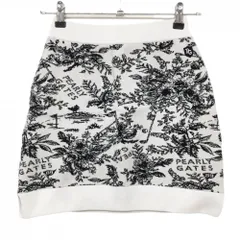 【超美品】パーリーゲイツ ニットスカート 白×黒 花柄 ウエストゴム  レディース 0(S) ゴルフウェア PEARLY GATES