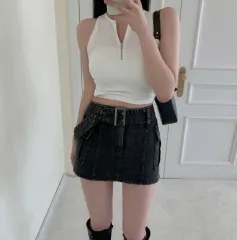 エイブリー モディムード キッチ カーゴ デニム ミニ ロー スカート ブラックデニム L