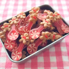 【472】100個 デコパーツ ミニチュア ジンジャーマン スプーン クリスマス ミックス まとめ売り