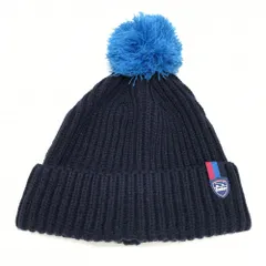 【超美品】バンカーメンタリティー ニット帽 ネイビー×ブルー 額裏起毛 ポンポン付 ニット帽   ゴルフウェア Bunker Mentality